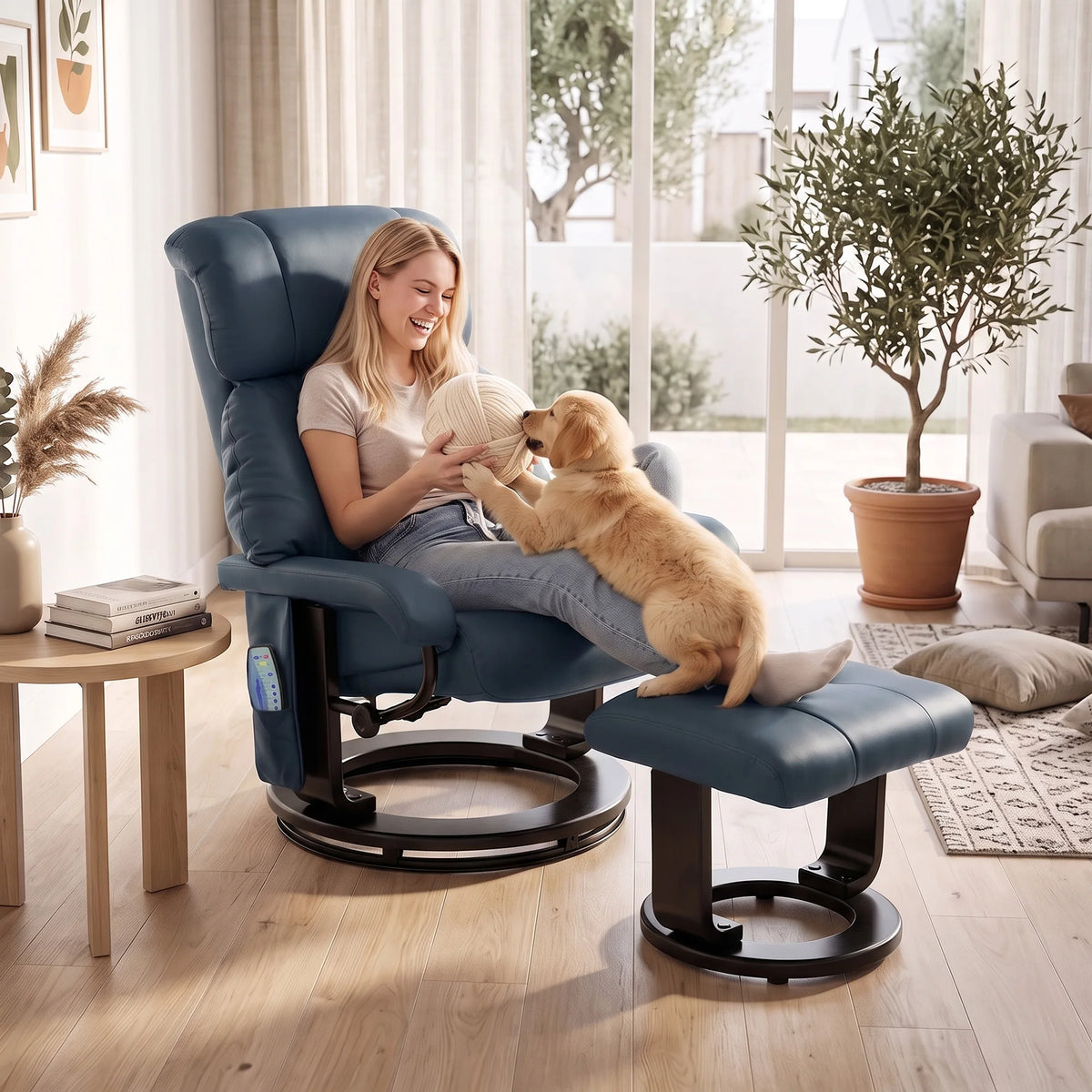 HOMCOM Massage Recliner Chair With Ottoman And Vibration Remote Control