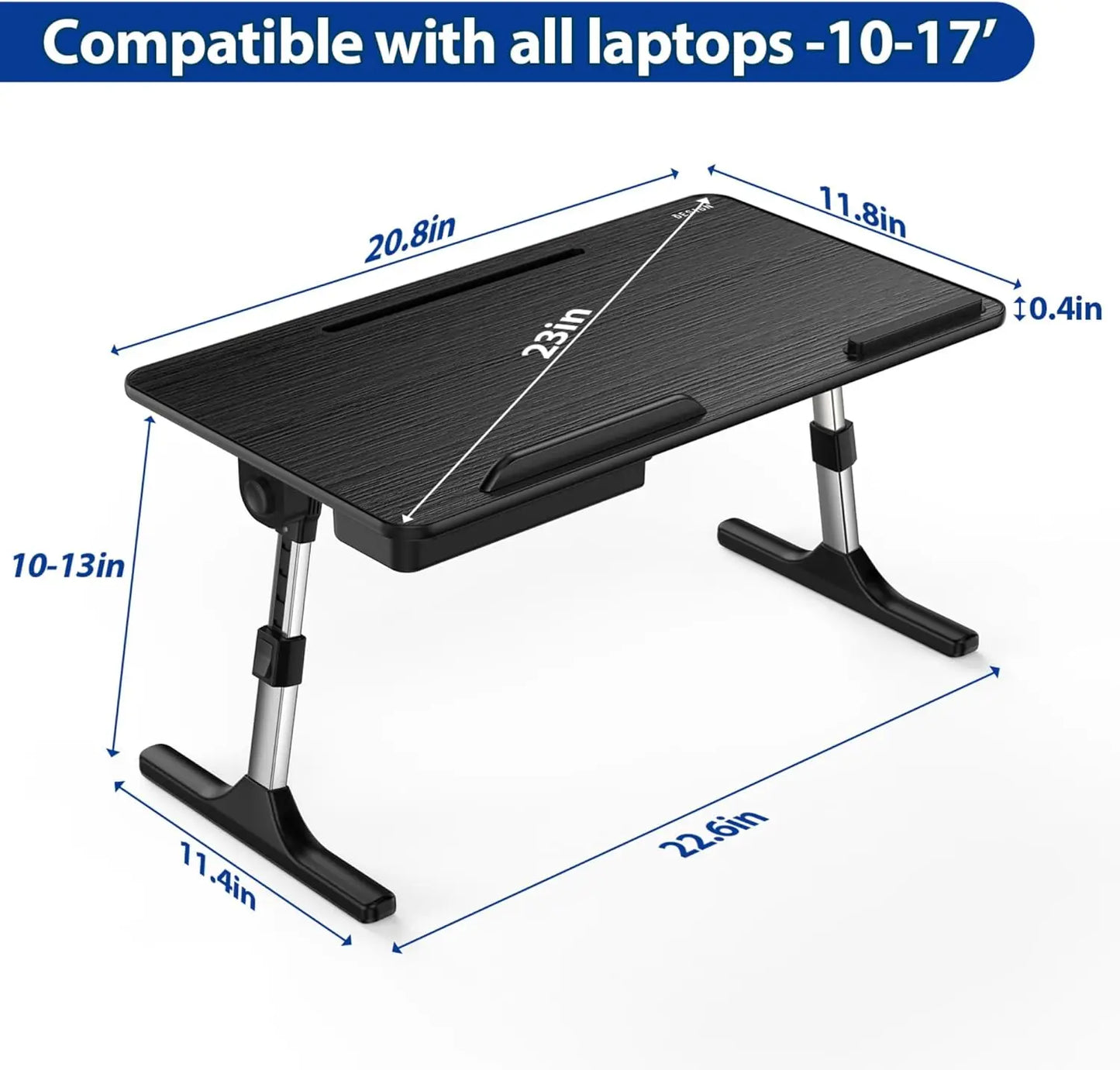 Adjustable Laptop Table, Portable Standing Bed Desk, Foldable Sofa Tray for Reading and Writing, Medium Black