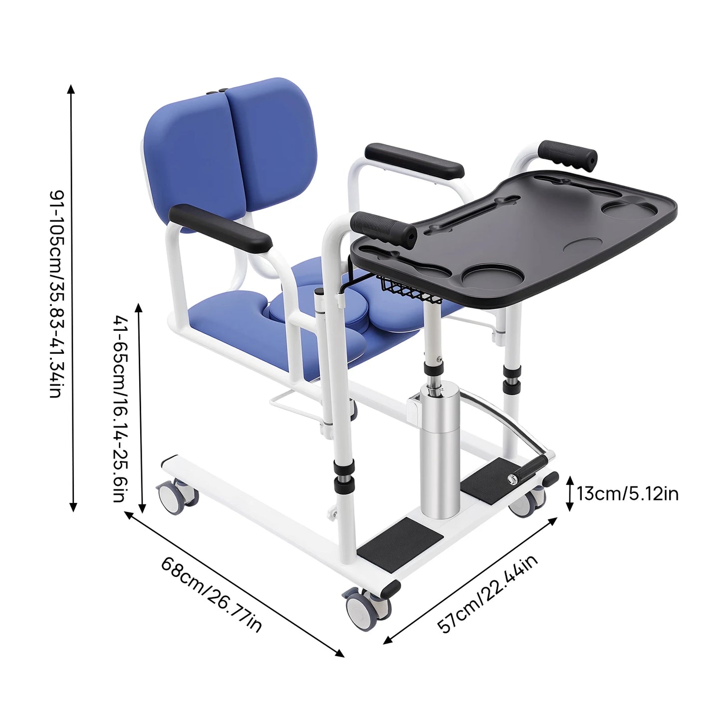 Hydraulic Transfer Chair for Patients 330lbs Load Capacity 180° Backrest Safe Mobility Aid for Home and Care Facilities