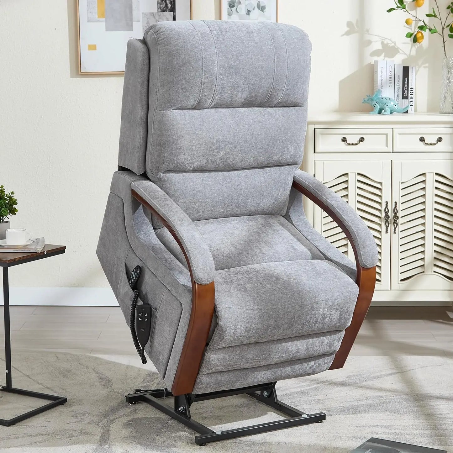 Dual Motor Power Lift Recliner Lay Flat Massage Heat Infinite Position Living Room Faux Leather, Customized