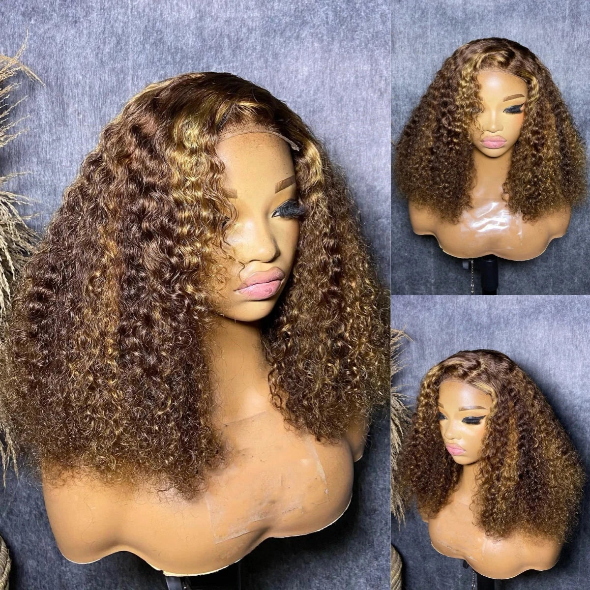 Highlight Ombre Curly Short Bob 13x4 HD Lace Front Honey Blonde 4/27 Deep Wave Bob Wig Human Hair Pre-cut Glueless 5x5 Lace Wigs