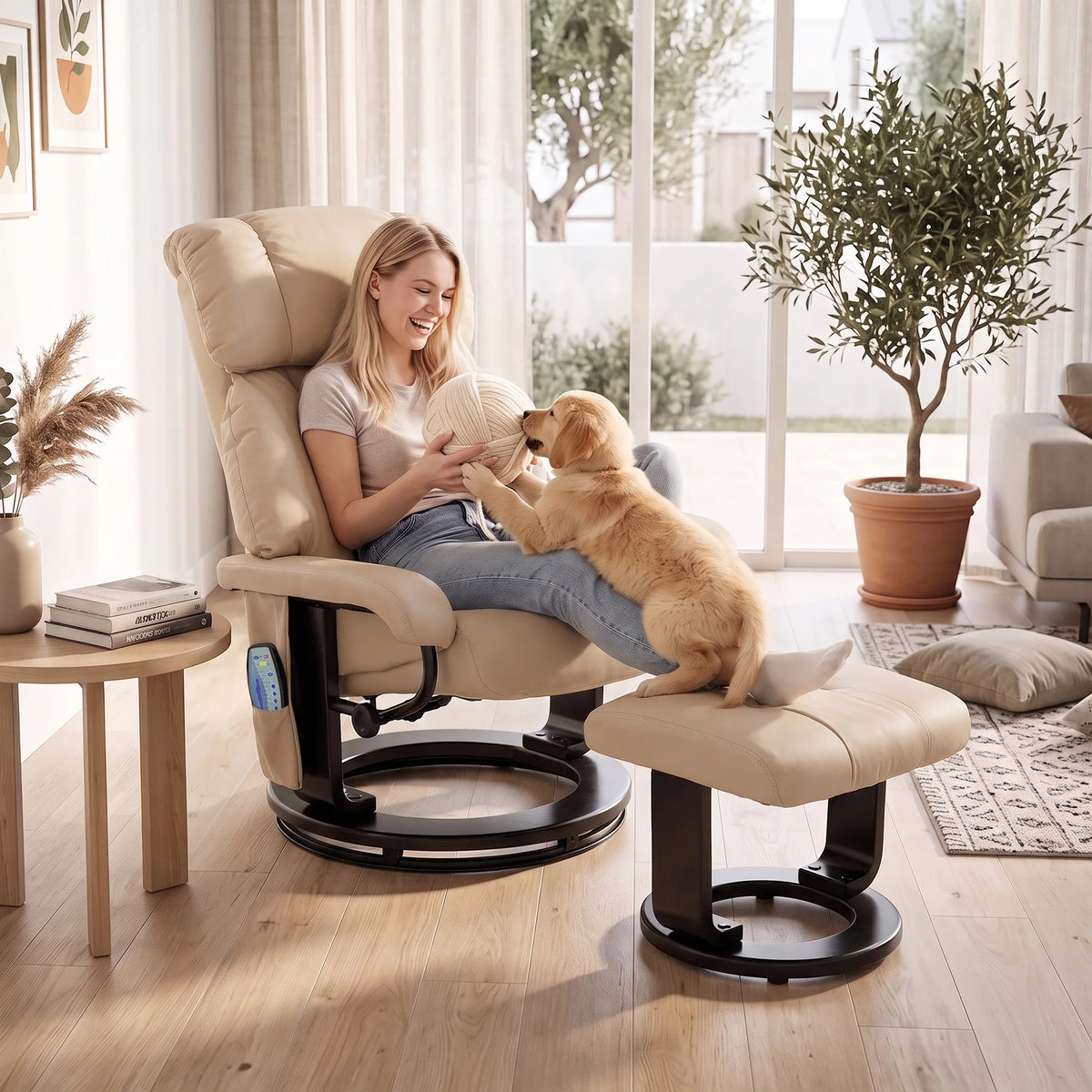 HOMCOM Massage Recliner Chair With Ottoman Vibration And Remote Control