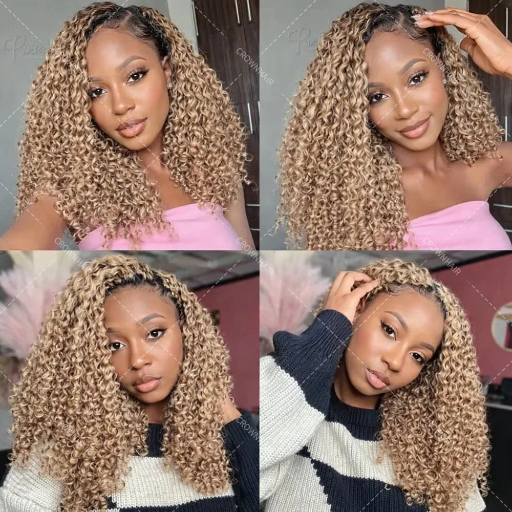 #27 Honey Blonde Feather Crochet Human Hair Knotless Deep Wave Extensions Lightweight Pre Separated Crochet Hair For Braiding
