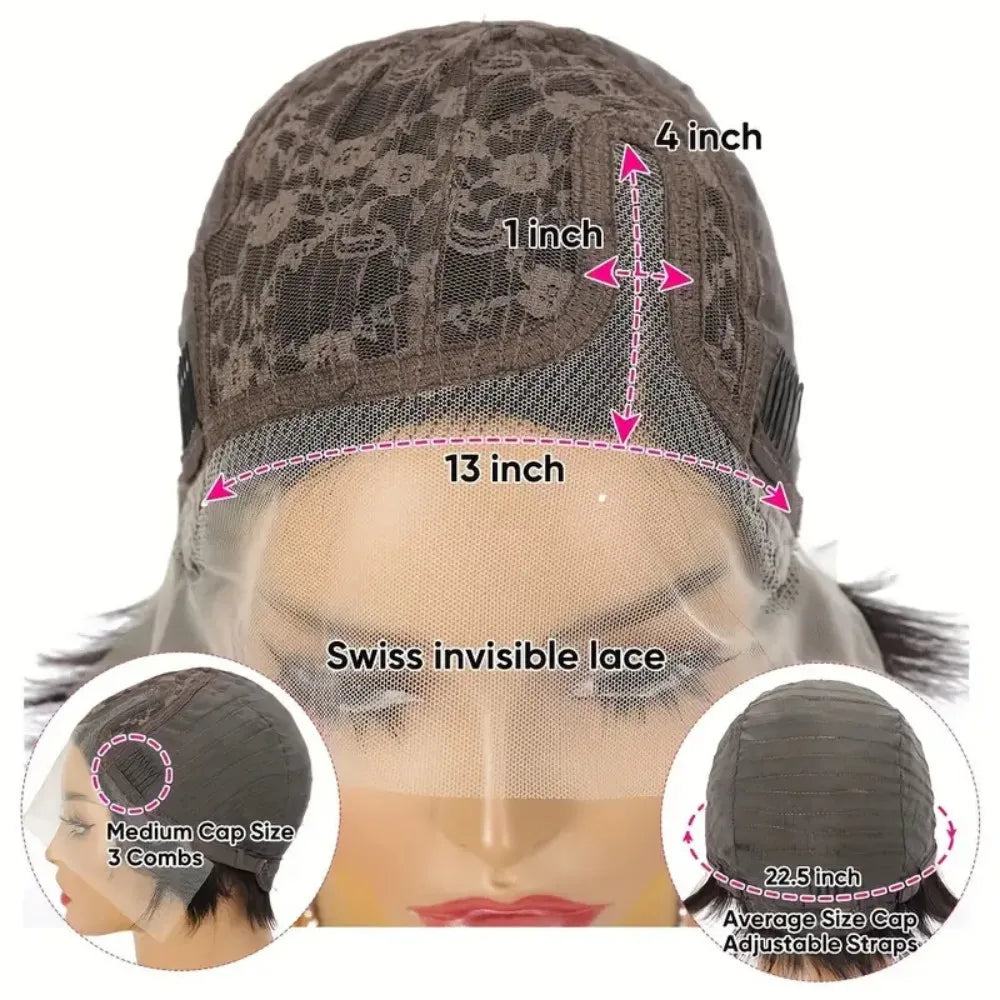 Short Bob Wig Human Hair Pre Plucked Pixie Cut Wig 13x4x1 Lace Wig with Baby Hair 1B Color 150% Density