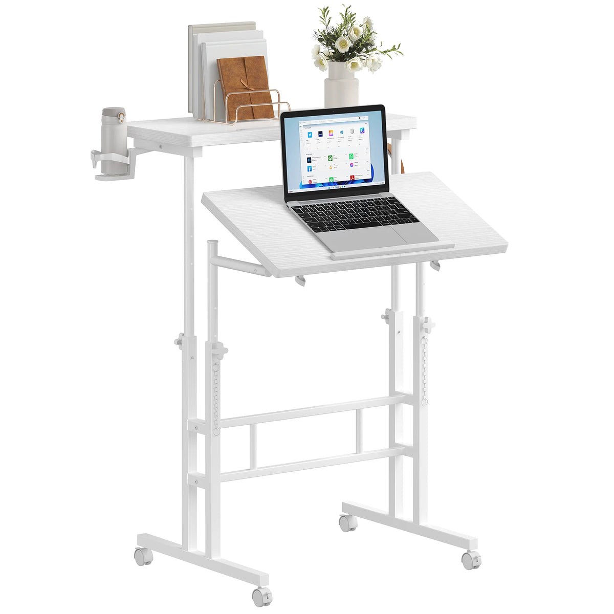 MCQ 23.6 Inch Rolling Standing Computer Desk Mobile Ergonomic Height Adjustable Corner Gaming Desk Table for Home Office Workstation