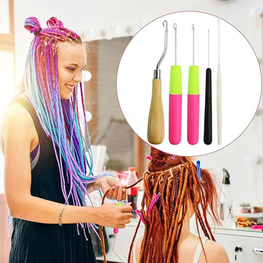 5pcs/Set Crochet Dreadlock Hook Needles Dreadlock Tool Plastic & Wood Hair Weaving Crochet Needles Dreading Latch Hooks /.,\p[