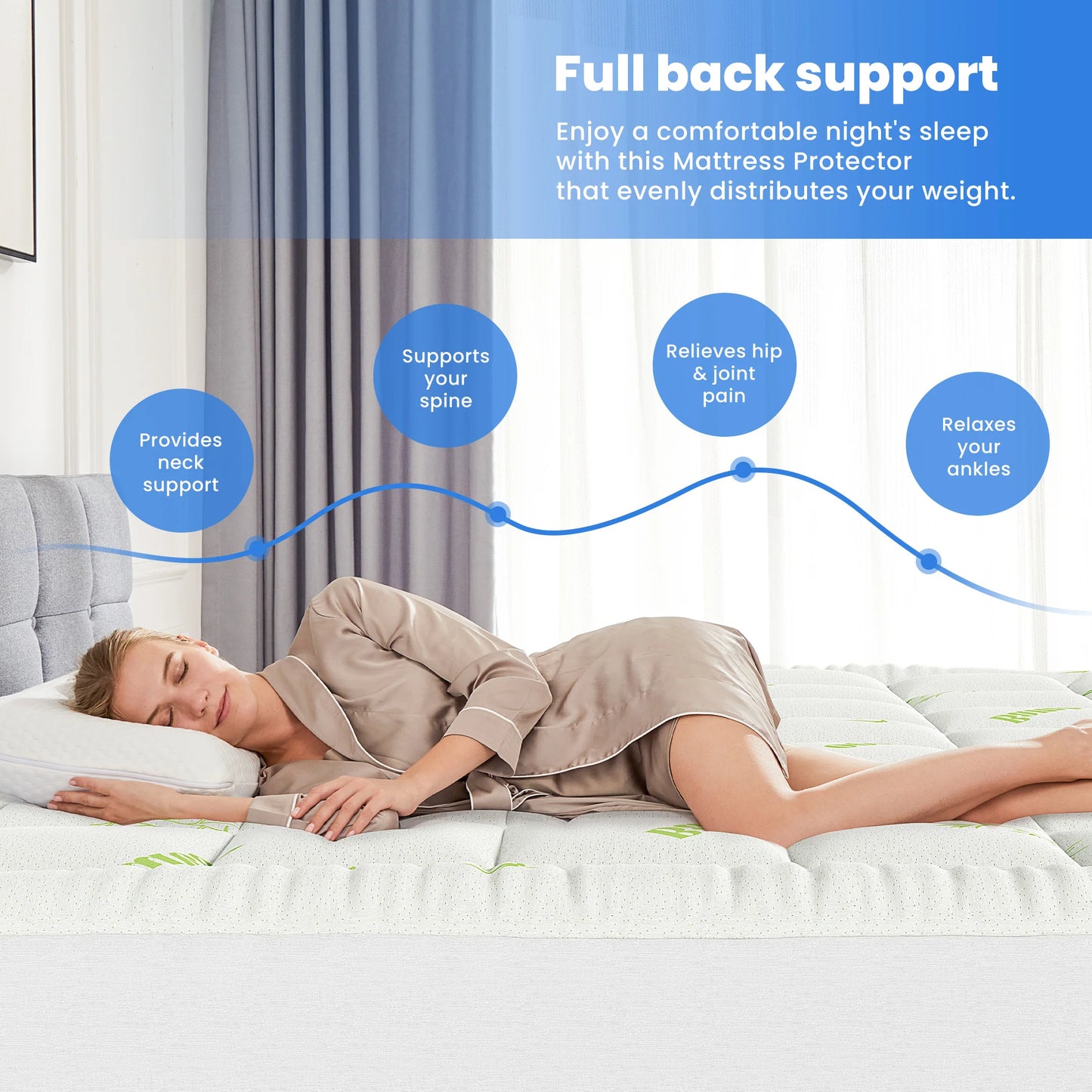 JHK Soft Mattress Topper Full Size Viscose Made from Bamboo Pillow Top Mattress Pad for Breathable Cooling Back Pain Relief