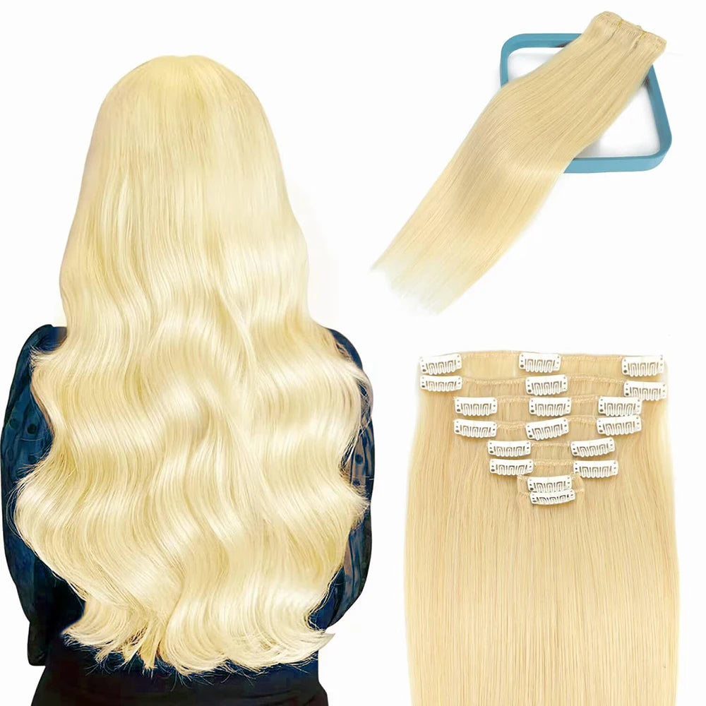 100% Human Hair Extensions Clip Ins 613 Color Clip-In And Tape-In Hair Extensions for Volume And Length Cheveux Humain