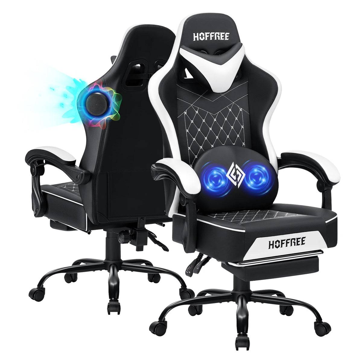 Hoffree Reclining Gaming Chair Featuring Speakers And Massage