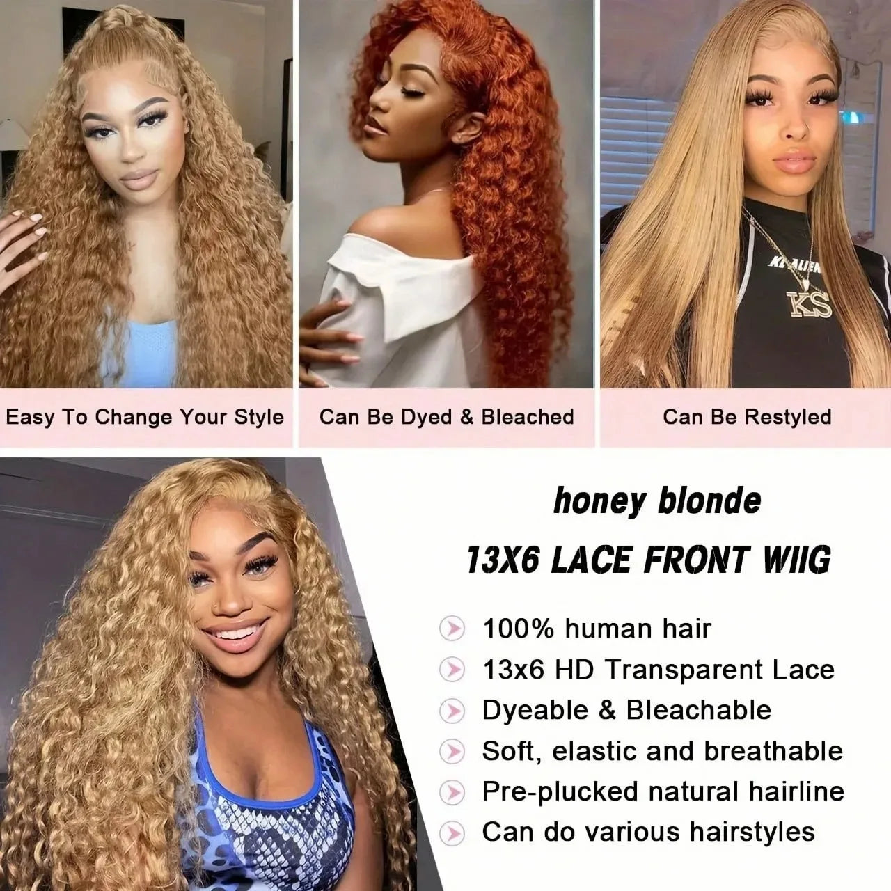 #27 Colored Loose Deep Wave Lace Front Wigs Human Hair Honey Blonde 13x6 HD Transparent Lace Frontal Wigs Curly Wigs 260 Density