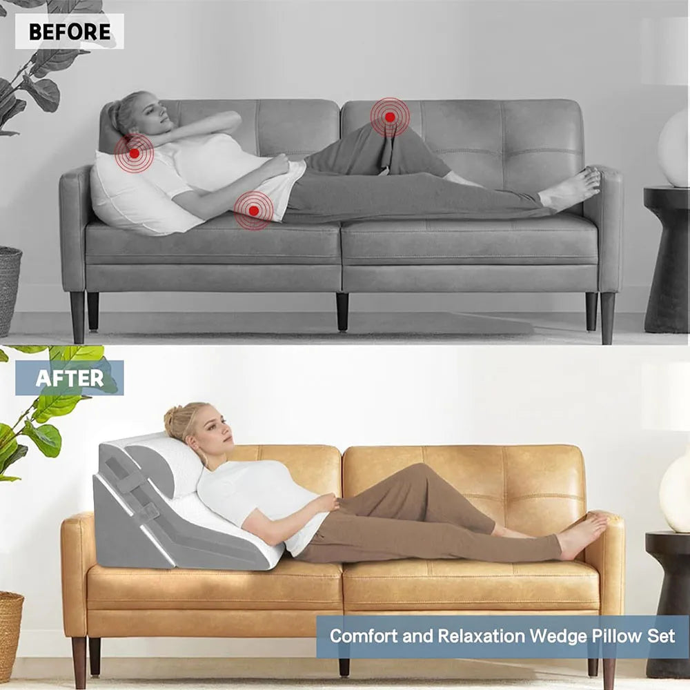 Adjustable Memory Foam Wedge Pillow With Detachable Neck Bolster