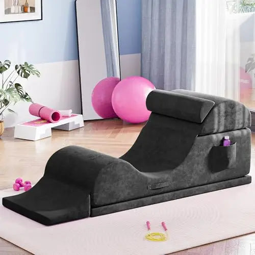 Convertible Yoga Chair for Adults, Ergonomic Foam Lounge with Lumbar Pillow, Washable Cover, Side Pocket, No Assembly