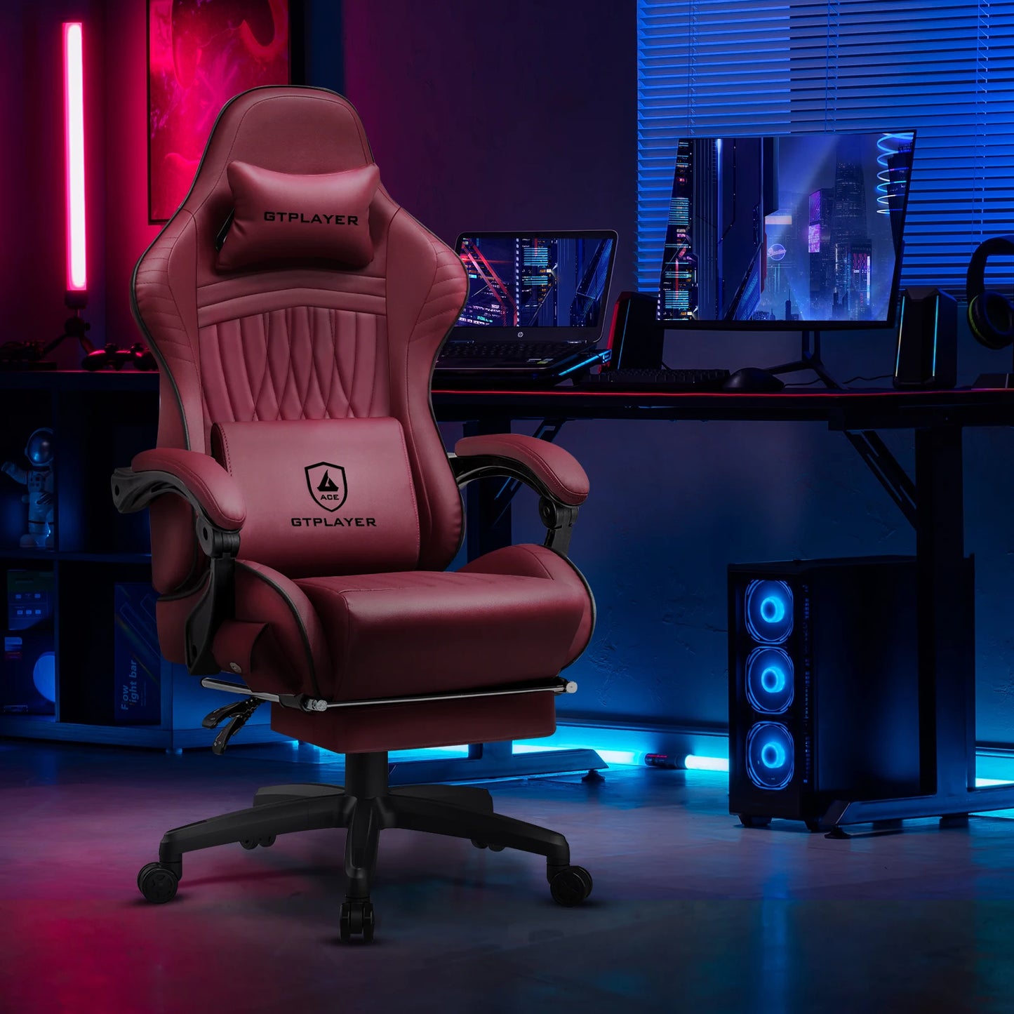 GTPLAYER Ergonomic Faux Leather Gaming Chair With Built In Speakers And Footrest