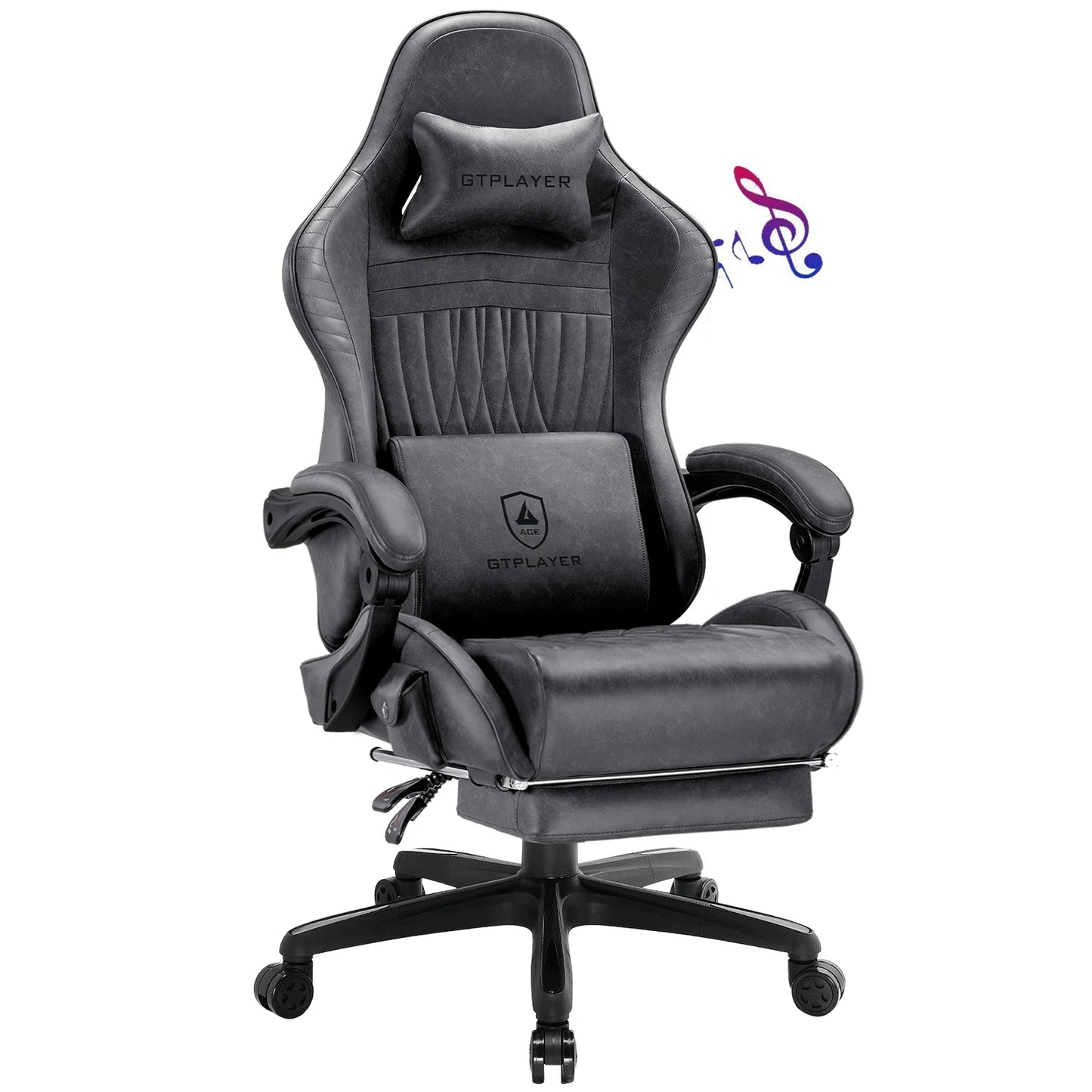 GTPLAYER Ergonomic Faux Leather Gaming Chair With Built In Speakers And Footrest