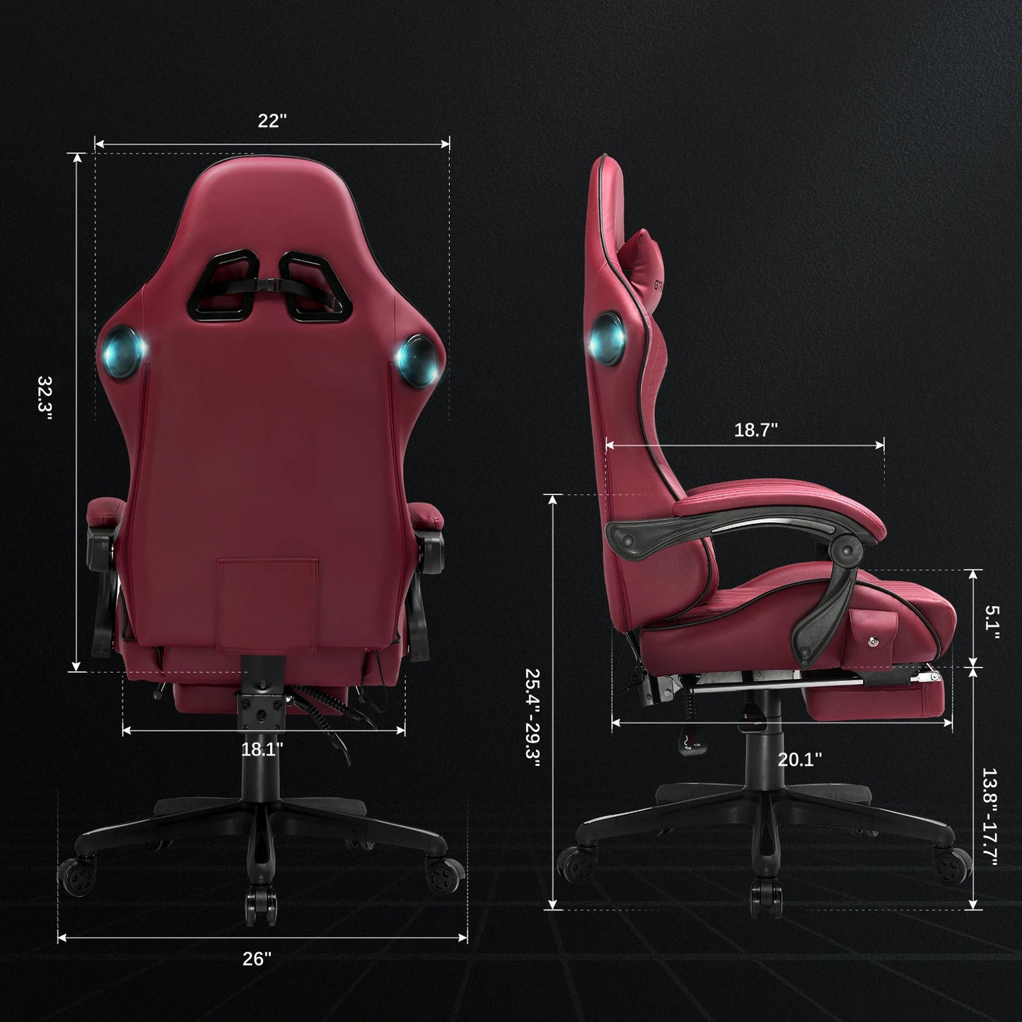 GTPLAYER Ergonomic Faux Leather Gaming Chair With Built In Speakers And Footrest