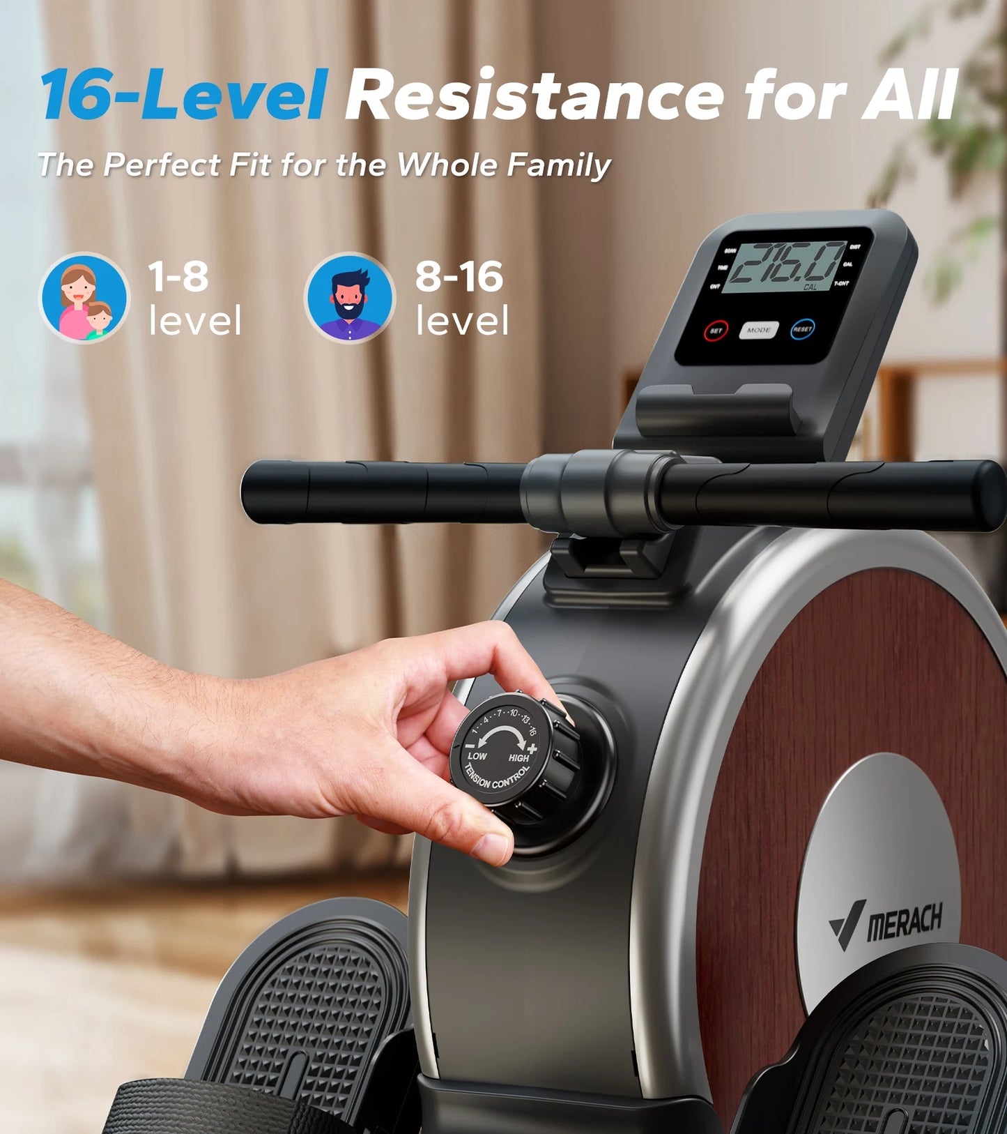MERACH Rowing Machine Magnetic Rower Machine for Home 16 Levels Quiet Resistance Dual Slide Rail Max 350lb Weight Capacity  R02