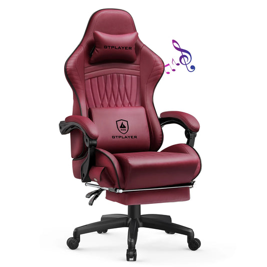 GTPLAYER Ergonomic Faux Leather Gaming Chair With Built In Speakers And Footrest