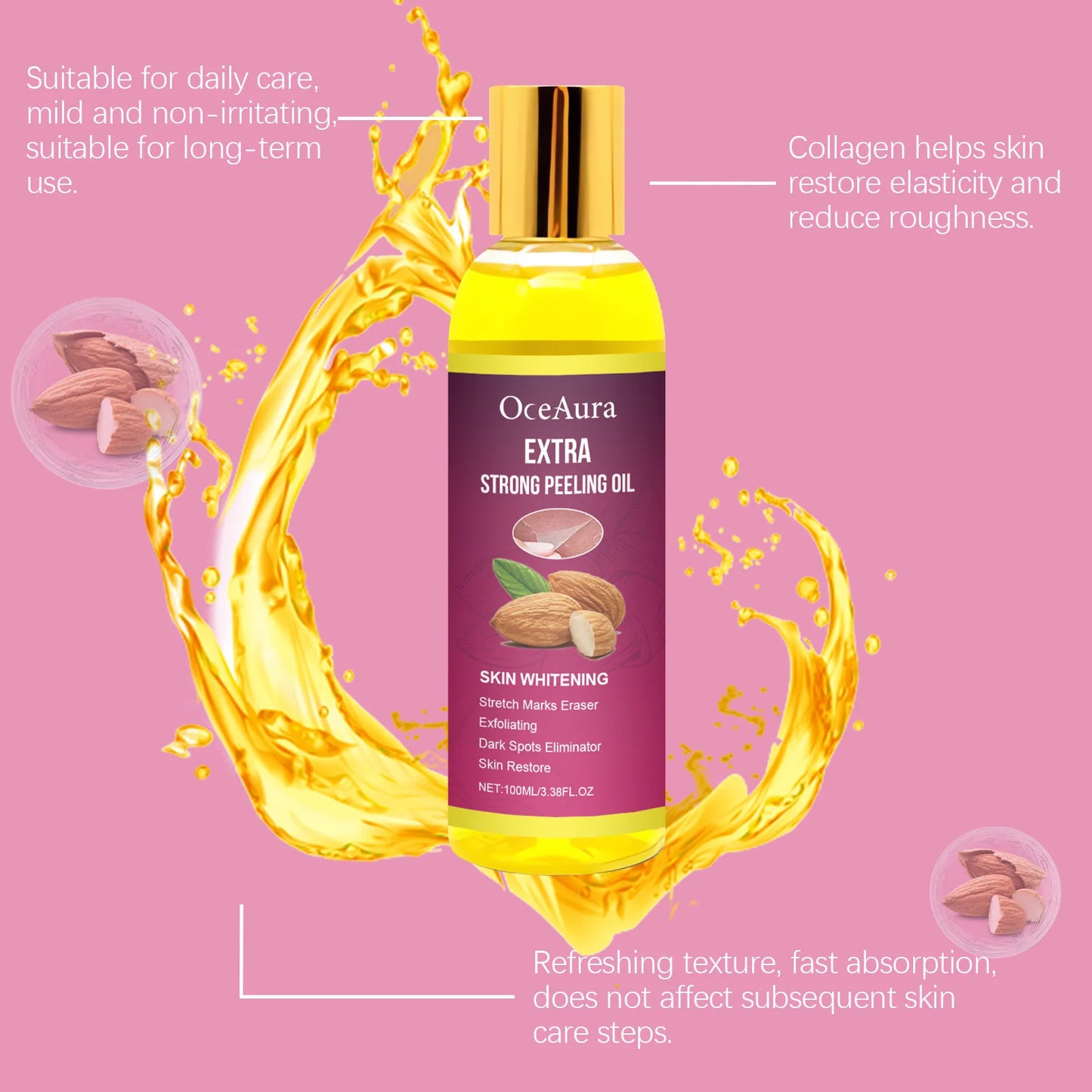 Oceaura 100ml Body Exfoliating Oil for Legs Arms & Hands Moisturizes Brightens & Removes Dark Dead Skin Yellow Peeling Effect