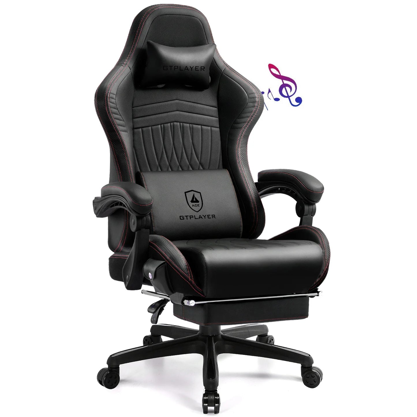 GTPLAYER Ergonomic Faux Leather Gaming Chair With Built In Speakers And Footrest