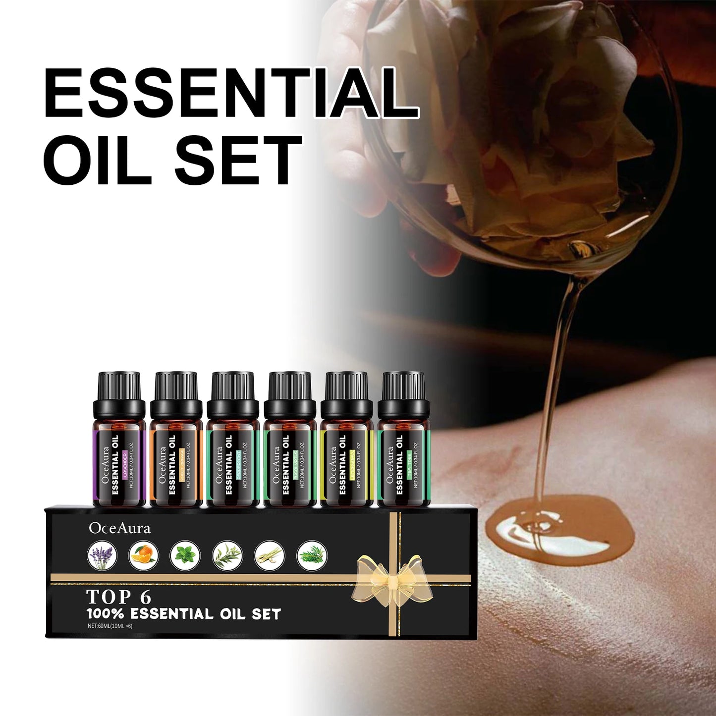 Oceaura Aromatherapy Essential Oil Set for Massage Plant-Based Body Oil to Smooth Skin Relieve Fatigue Moisturize And Relax