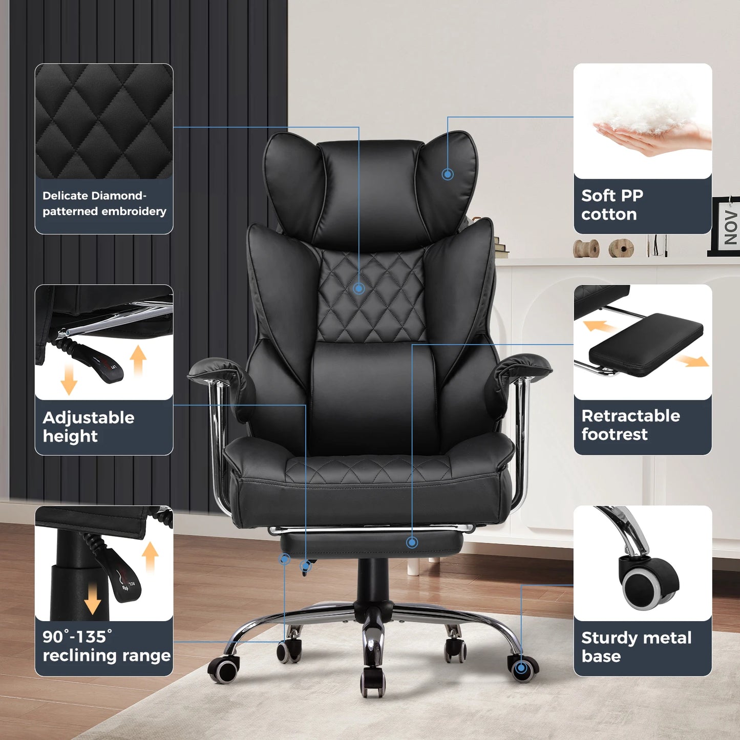 COMHOMA Ergonomic Office Chair With Footrest Pocket Spring Lumbar Support