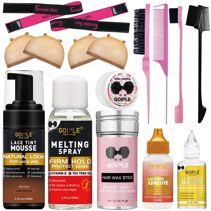 GOIPLE Edge Control Wax Stick Kit for Slick Baby Hair Lace Wig Extensions Adhesive Glue Gel Hair Tool Melting Spray Tint Mousse