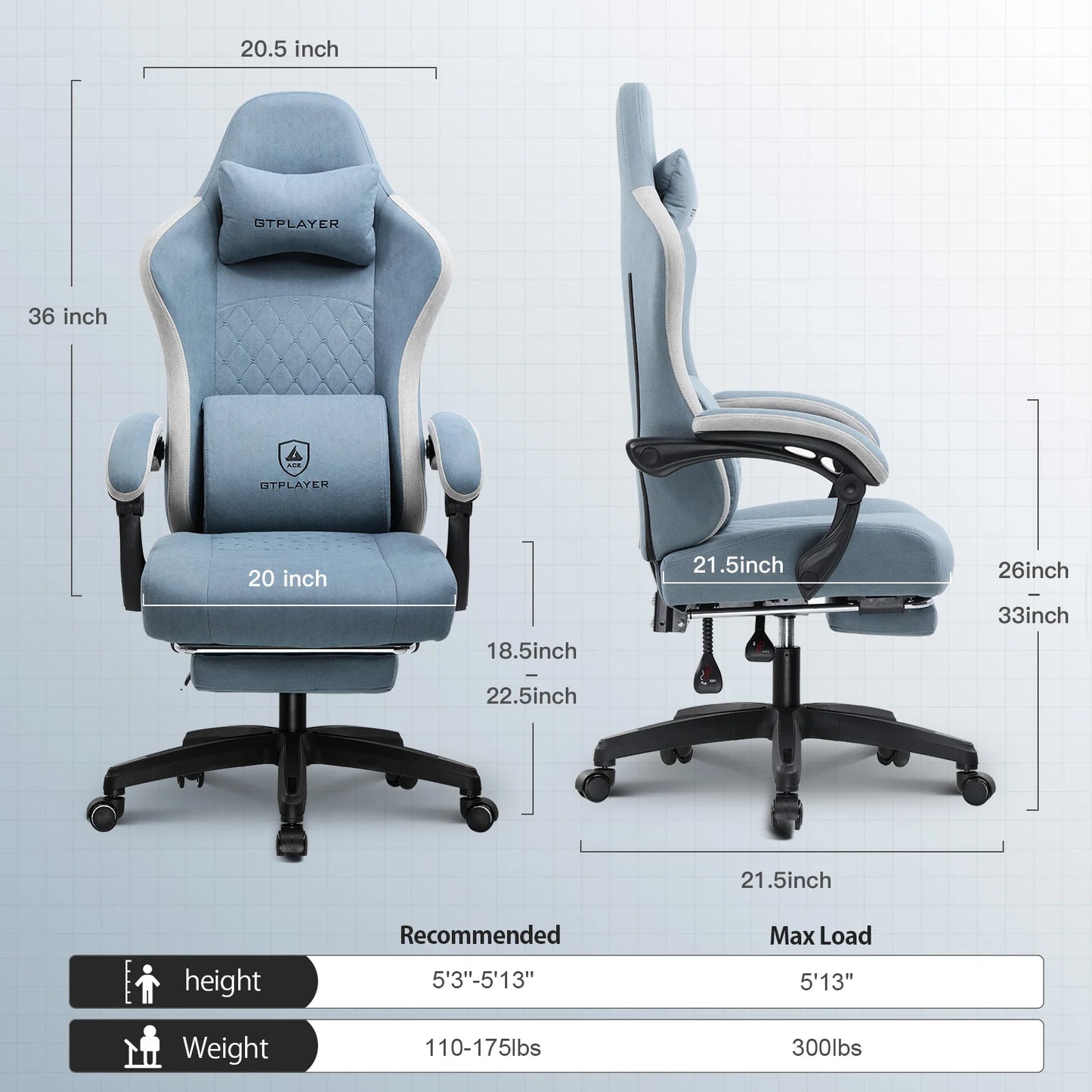GTPLAYER Gaming Chair With Pocket Spring Cushion And Lumbar Support
