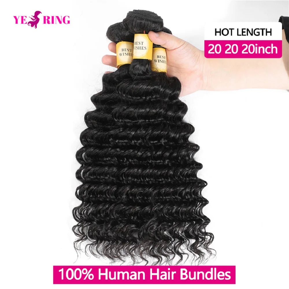 Deep Wave Human Hair Bundles 12A Brazlian Wearing Virgin Curly Raw Hair Extensions Bundles 100% Human Hair 2-5 Days Delivery