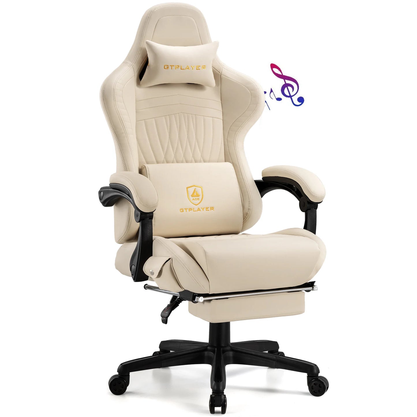 GTPLAYER Ergonomic Faux Leather Gaming Chair With Built In Speakers And Footrest