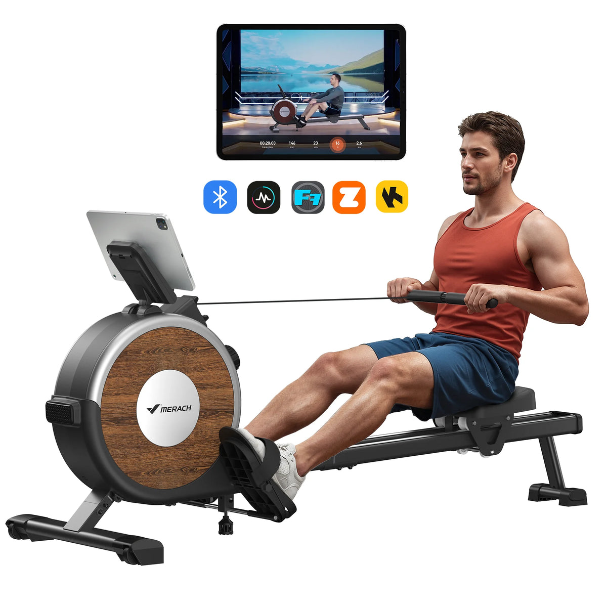 MERACH Magnetic Rowing Machine With Quiet Resistance And Bluetooth Connection