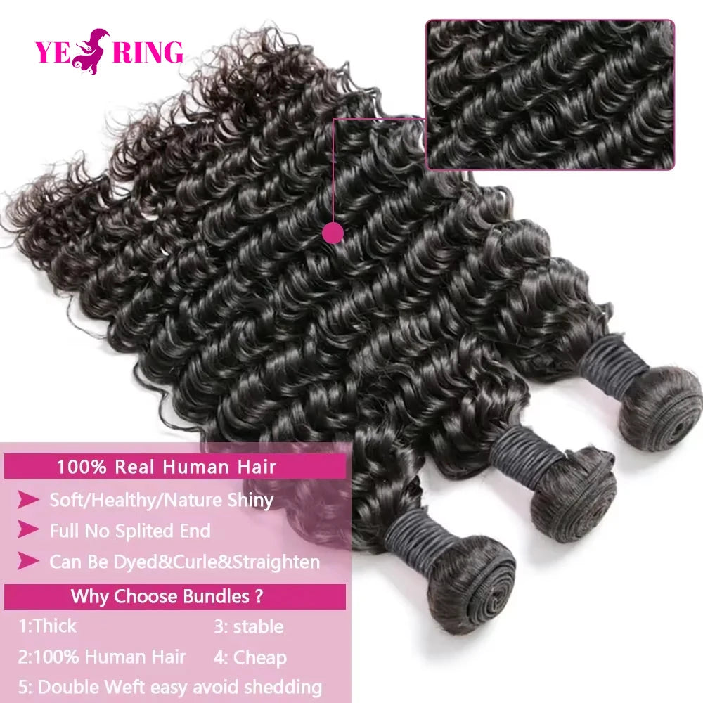 Deep Wave Human Hair Bundles 12A Brazlian Wearing Virgin Curly Raw Hair Extensions Bundles 100% Human Hair 2-5 Days Delivery