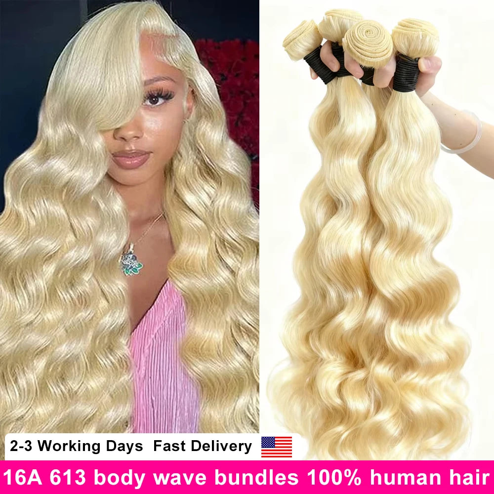 16A Blonde Or 613 Body Wave Human Hair Bundles 100% Unprocessed Brazilian Remy Hair 30 40 Inch raw hair bundles Weave Extension