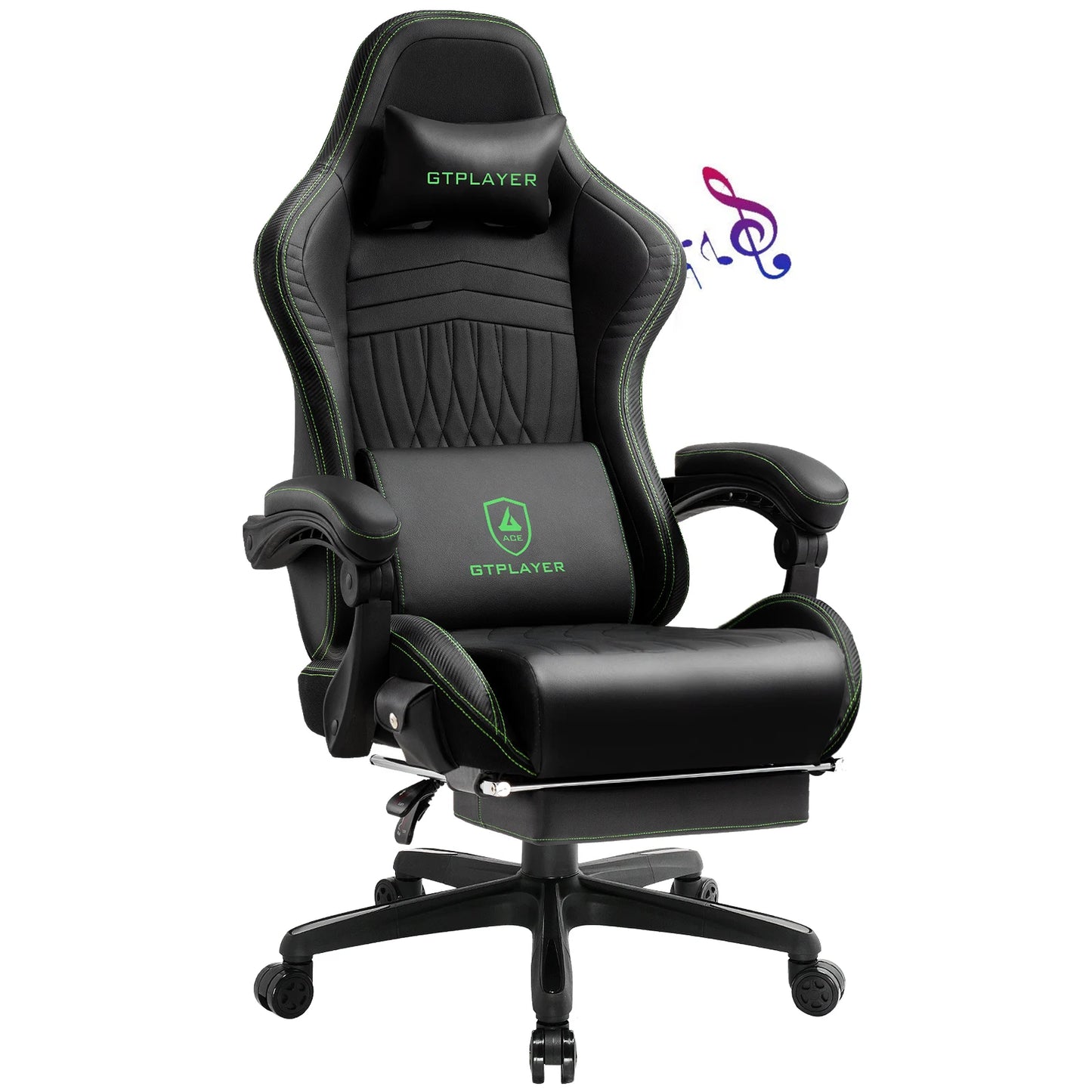 GTPLAYER Ergonomic Faux Leather Gaming Chair With Built In Speakers And Footrest