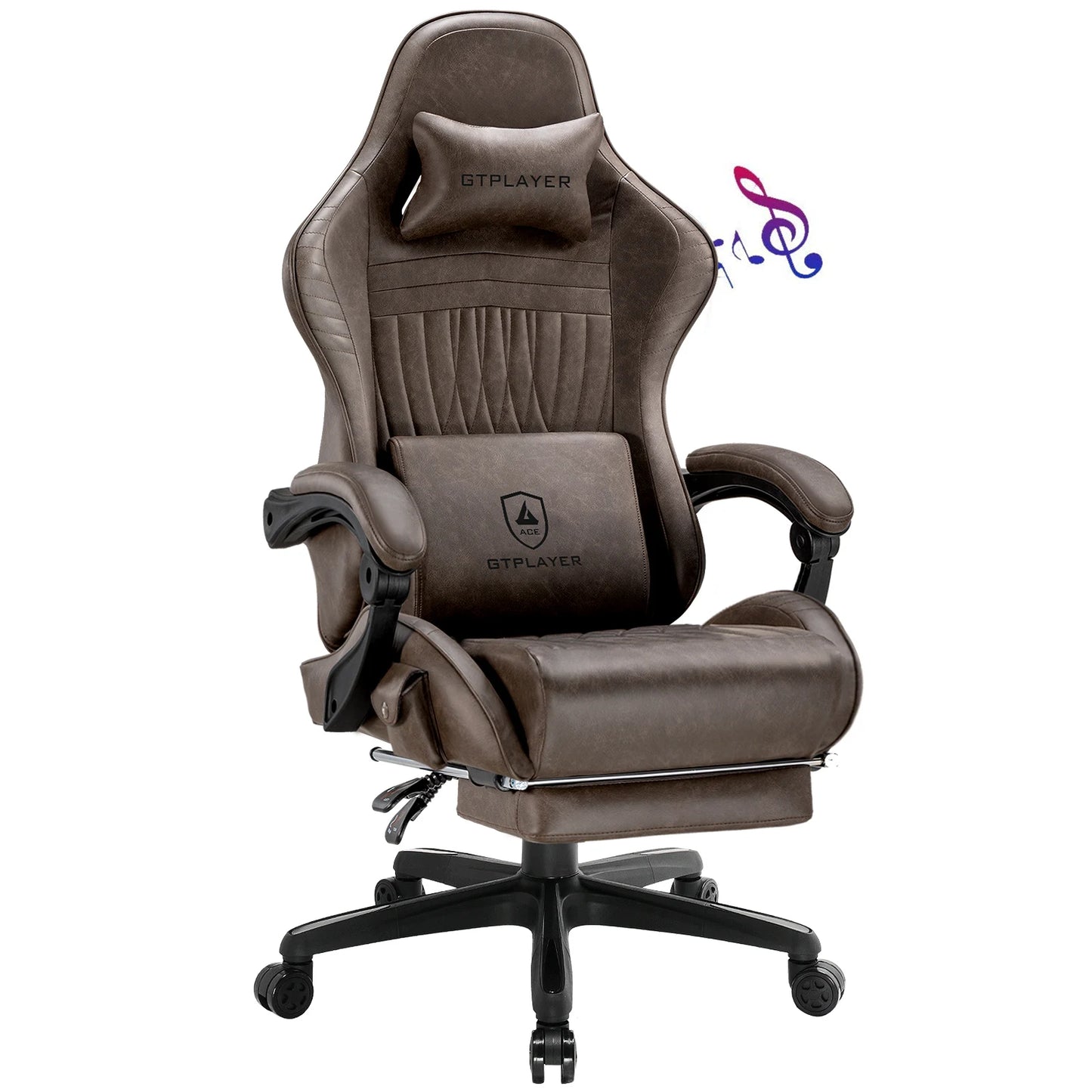 GTPLAYER Ergonomic Faux Leather Gaming Chair With Built In Speakers And Footrest