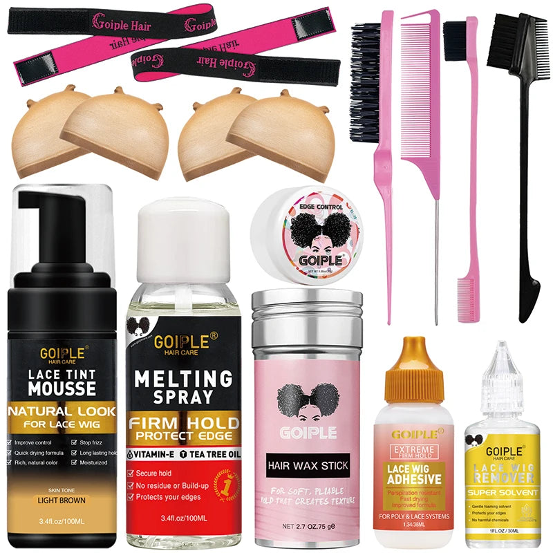 GOIPLE Edge Control Wax Stick Kit for Slick Baby Hair Lace Wig Extensions Adhesive Glue Gel Hair Tool Melting Spray Tint Mousse