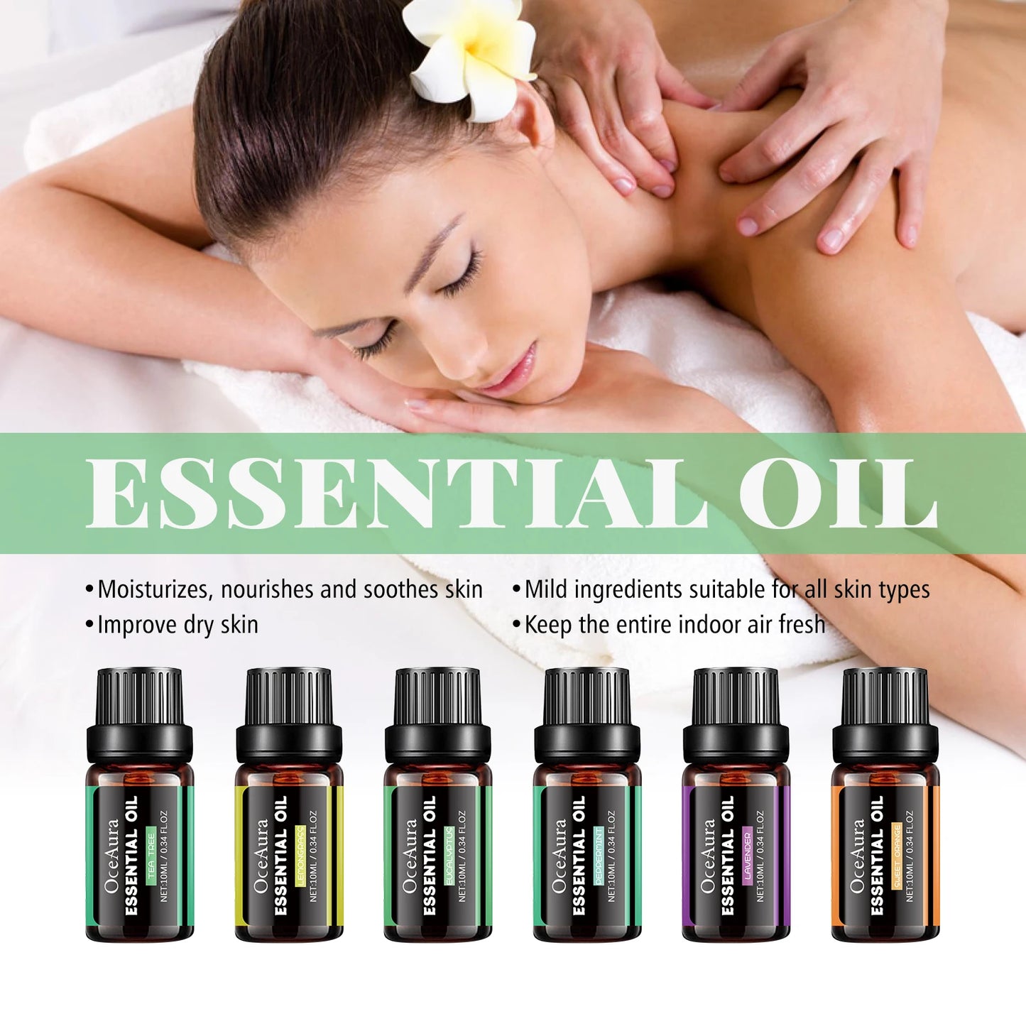 Oceaura Aromatherapy Essential Oil Set for Massage Plant-Based Body Oil to Smooth Skin Relieve Fatigue Moisturize And Relax