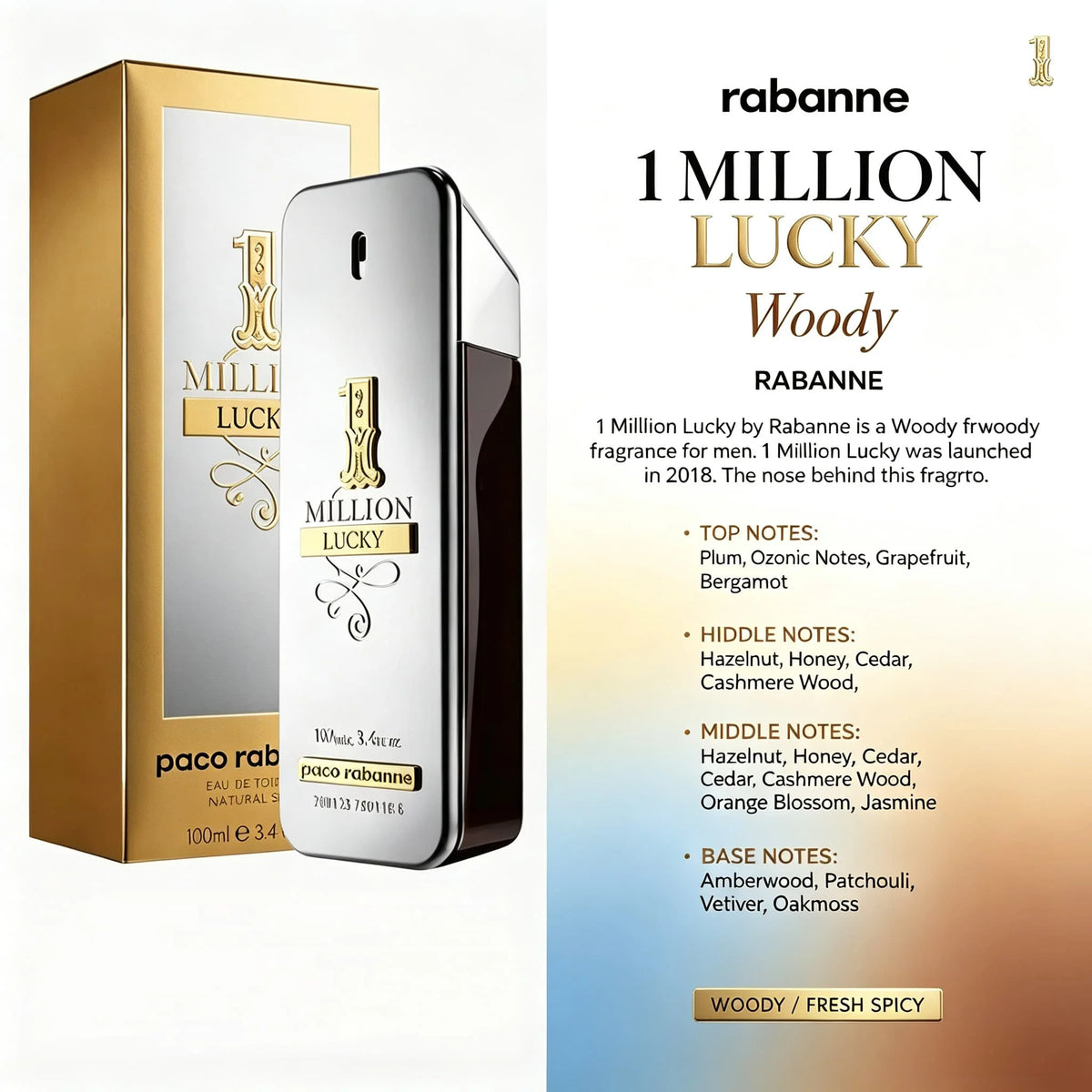 Paco Rabanne 1 Million Lucky Mens Woody Eau De Parfum