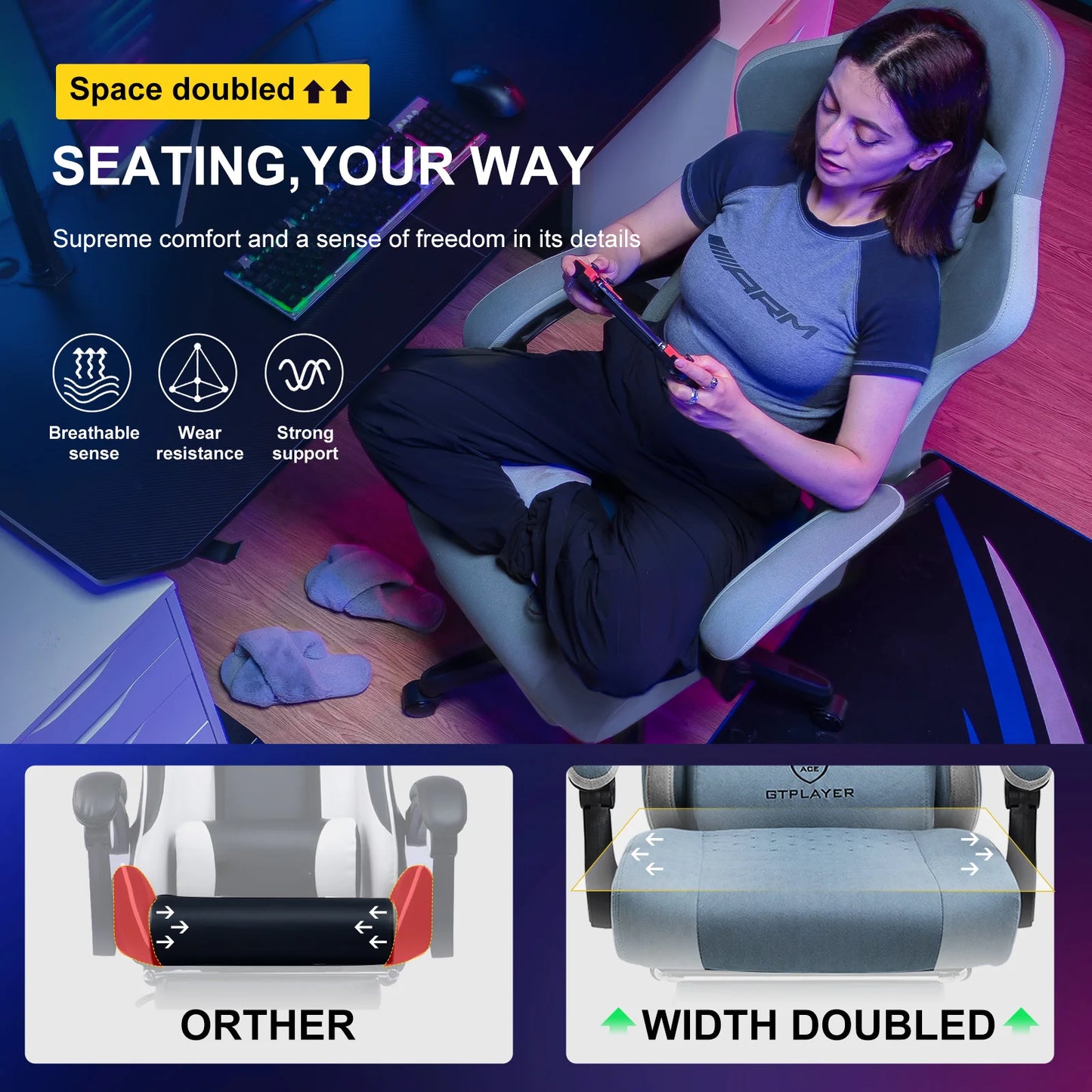 GTPLAYER Gaming Chair With Pocket Spring Cushion And Lumbar Support