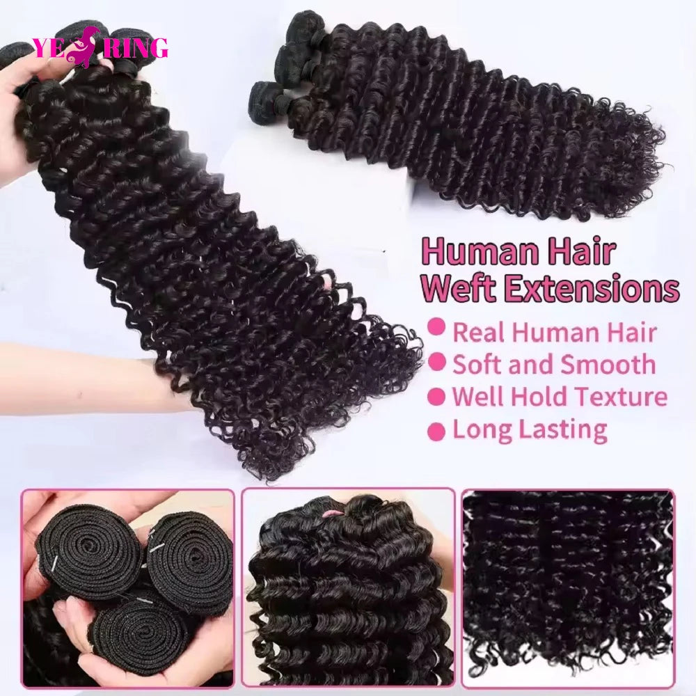 Deep Wave Human Hair Bundles 12A Brazlian Wearing Virgin Curly Raw Hair Extensions Bundles 100% Human Hair 2-5 Days Delivery