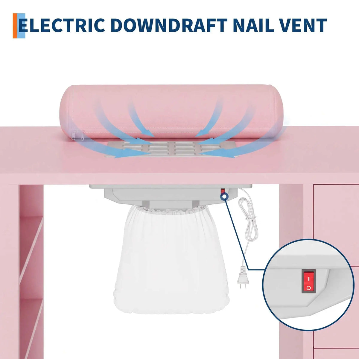 HiMISS Nail Technician Manicure Table With Dust Collector And Storage
