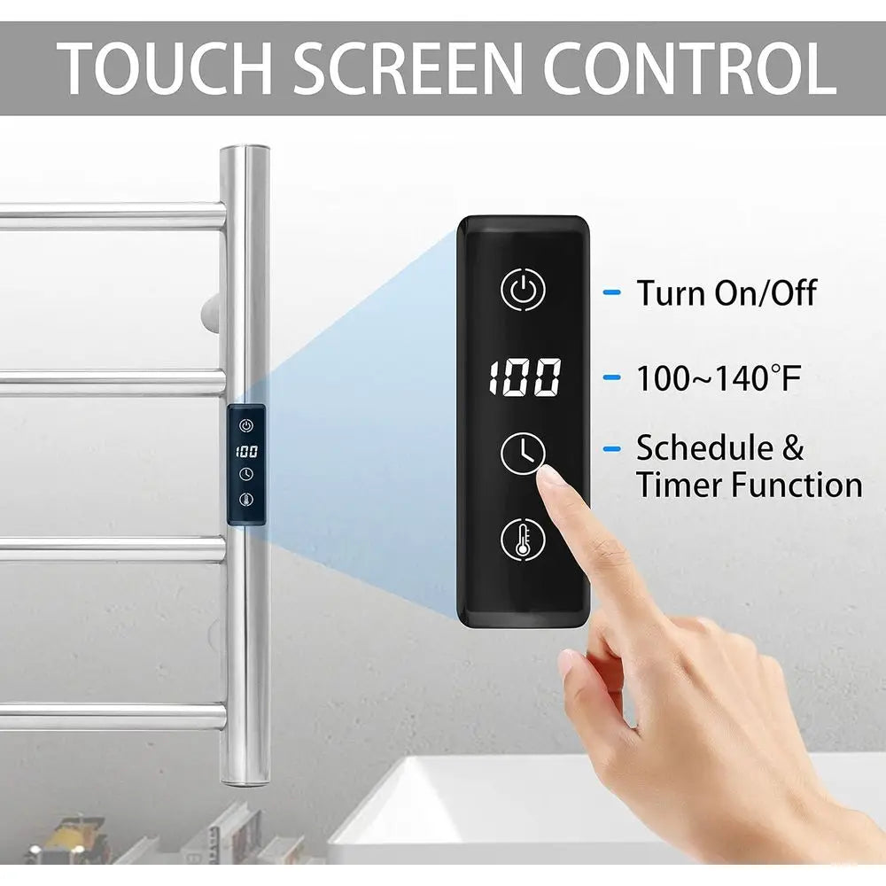 KEG Smart WiFi Towel Warmer Wall Mounted with Built-in Timer and Temperature Adjust Control, 4 Bars Electric Stainless Steel Hea