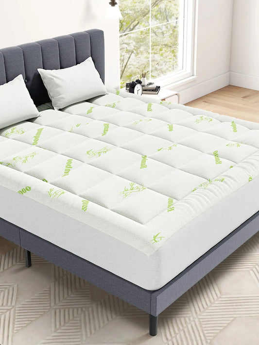 JHK Soft Mattress Topper Full Size Viscose Made from Bamboo Pillow Top Mattress Pad for Breathable Cooling Back Pain Relief