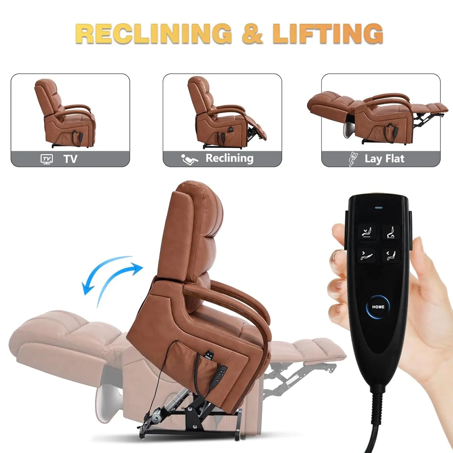 Dual Motor Power Lift Recliner Lay Flat Massage Heat Infinite Position Living Room Faux Leather, Customized