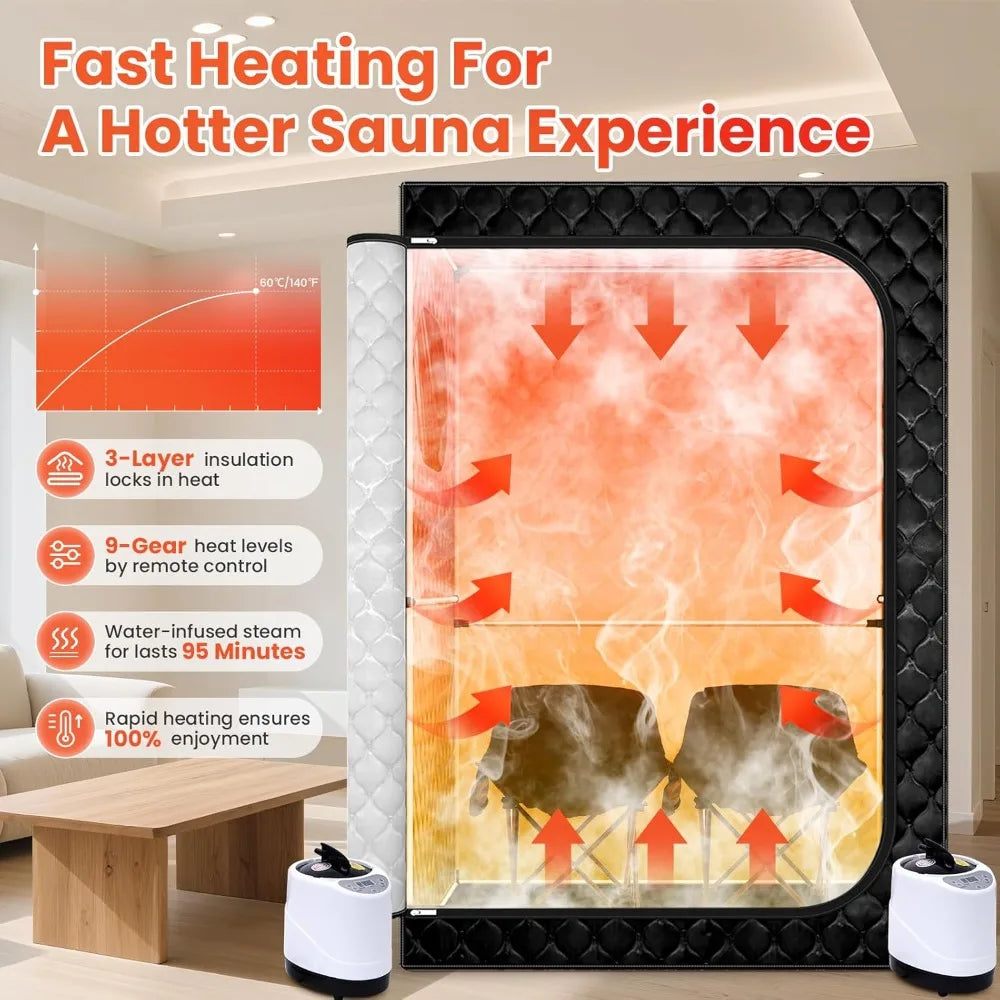 2 Person Portable Sauna Tent with Dual Steamers, Folding Chairs, 71"x49"x36", Home Spa Relaxation