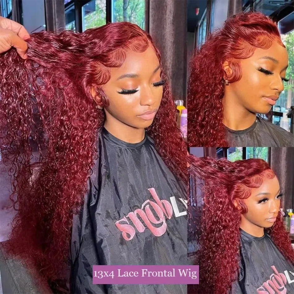 13X6 Hd Lace Frontal Wigs 99J Burgundy 250 Density Deep Wave Human Hair Wigs 100% Human Hair For Women Pre Plucked Brazilian Wig