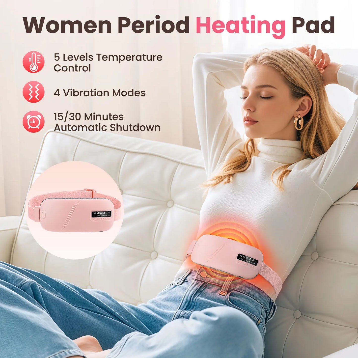 US Stock Electric Abdomen Heating Waist Massager Belt for Period Menstrual Heated Pad for Relief Menstrual Spasm Warm PalaceBelt