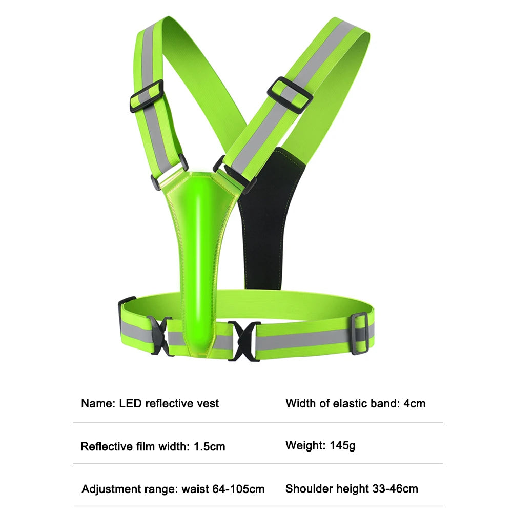 LED Running Vest USB Rechargeable Reflective Security Vest Adjustable Night Running Riding Clothing High Visibility Elastic Band