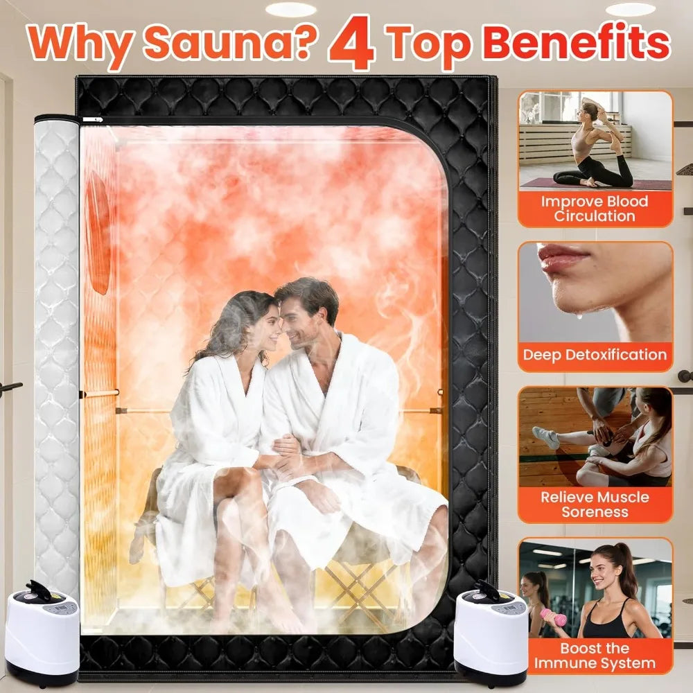 2 Person Portable Sauna Tent with Dual Steamers, Folding Chairs, 71"x49"x36", Home Spa Relaxation