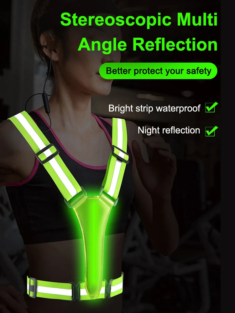 LED Running Vest USB Rechargeable Reflective Security Vest Adjustable Night Running Riding Clothing High Visibility Elastic Band