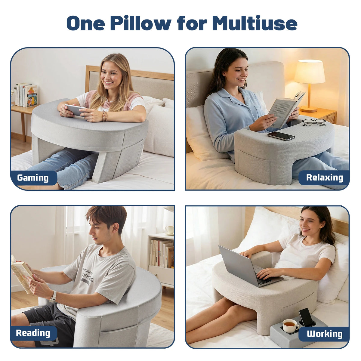 JHK Curved Reading Pillow With Memory Foam And Washable Cover